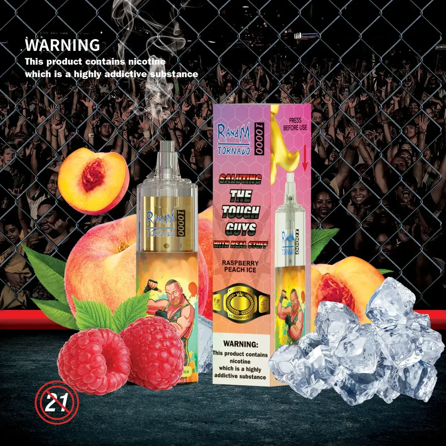RandM Tornado 10000 - Raspberry Peach Ice